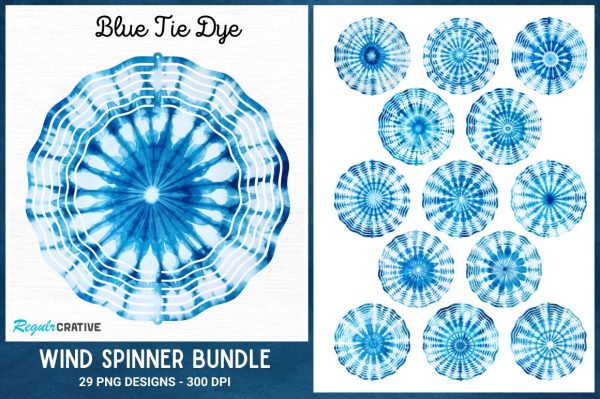 Blue Tie Dye Wind Spinner  Sublimation Designs Bundle Fashion