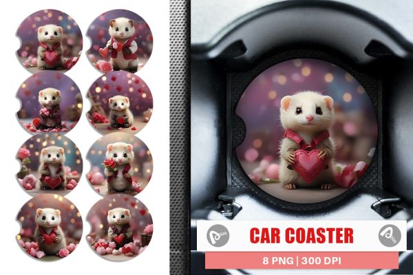Car Coaster Valentine Cute Ferret For Cheap