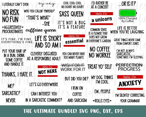 40 sarcastic svg bundle, funny svg quotes, hello im svg, funny sarcastic svg sayings, svg bundles, motivation svgs, sarcastic funny quotes Cheap