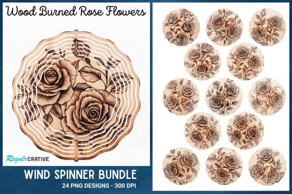 Wood Burned Rose Flowers Wind Spinner Online Hot Sale