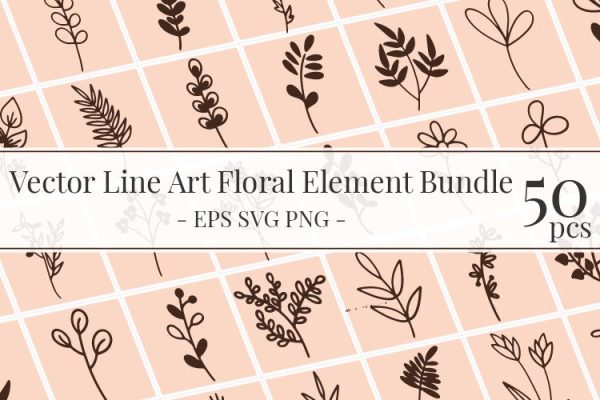 Vector Line Art Floral Element Bundle Discount