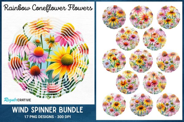 Rainbow Coneflower Flowers Wind Spinner  Sublimation  Bundle Cheap