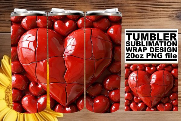 Romantic Vibes: 3D Heart Tumbler Wrap - 20oz Sale