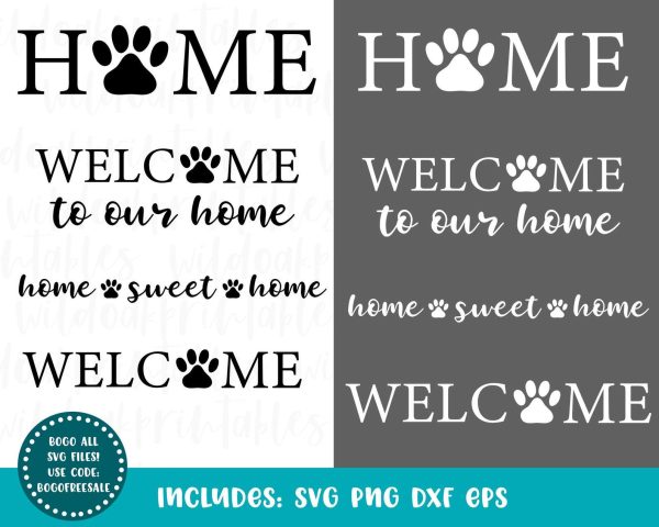 digital welcome home dog signs svg, dog home signs, home sweet home paw print signs svg, welcome to our home paw print cat home signs svg  frame not included. For Discount