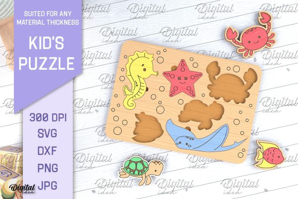 Kids Puzzle SVG. Educational Puzzle Laser Cut. Sea SVG on Sale