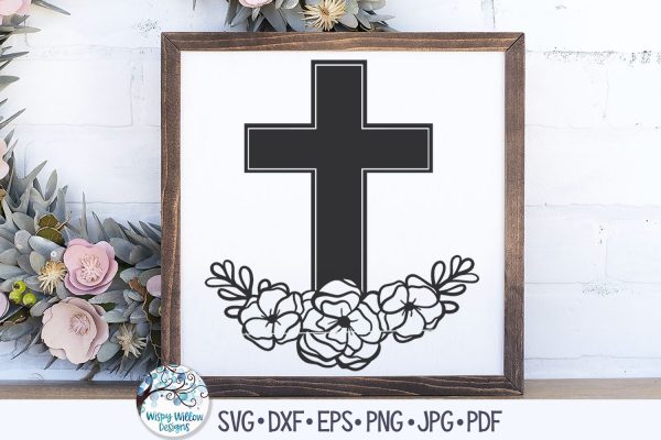 Christian Cross with Flowers SVG Cut File Sale