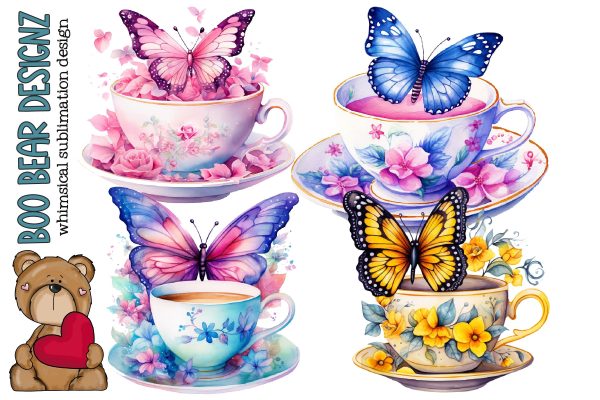Watercolor Teacup Butterfly Clipart Online