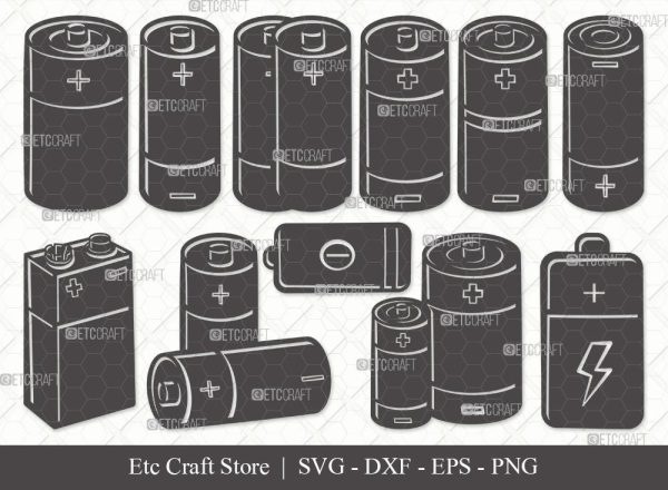 Battery Silhouette SVG Cut File | Electric Battery Svg | Energy Battery Svg | Battery Size Svg | Bundle on Sale