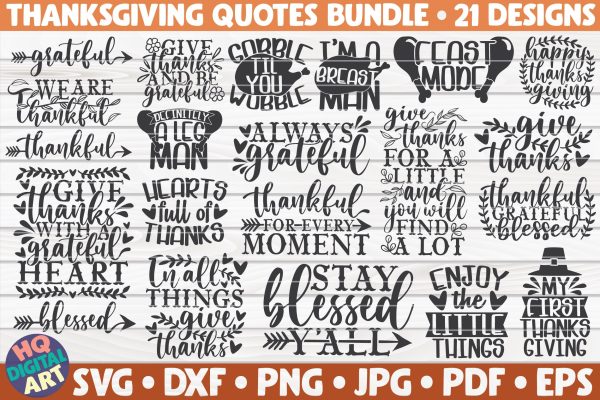 Thanksgiving Quotes SVG Bundle | 21 designs Sale