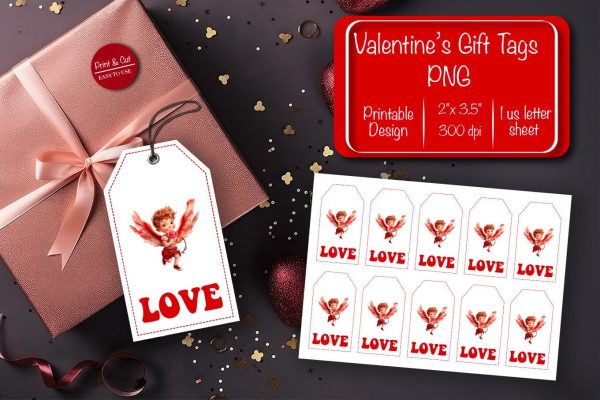 Valentine gift tag printable template Be my Valentine Baby Angels tag clipart printable PNG Online now