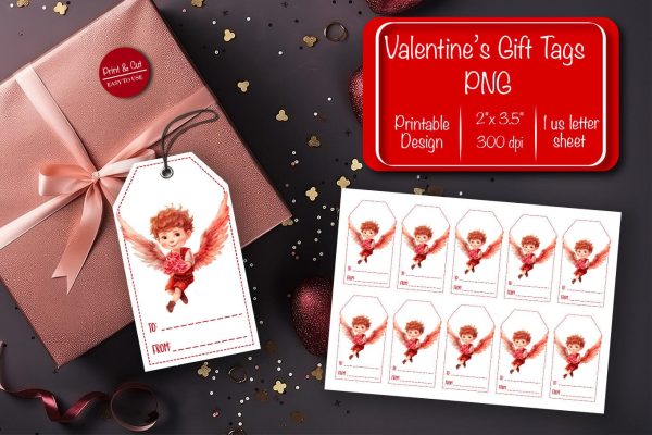 Valentine gift tag printable template Be my Valentine Baby Angels tag clipart printable PNG Online now