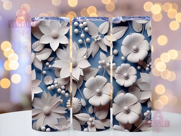 Flowers 20 oz Skinny Tumbler Sublimation Design, Floral Straight Tumbler Wrap, Digital Download PNG For Sale