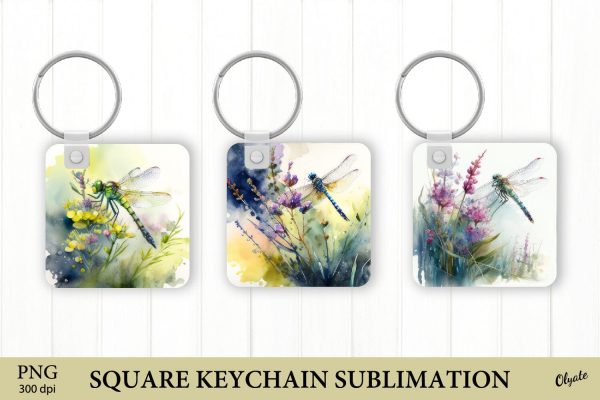 Watercolor Dragonfly Keychain. Square Keychain PNG Online Hot Sale