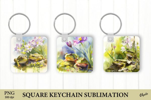 Nature Keychain PNG. Frog Square Keychain PNG For Cheap