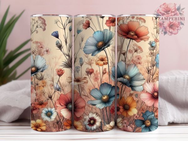 Field Flowers 20 oz Skinny Tumbler Sublimation Design Seamless Ffloral, Flower Tumbler, Instant Digital Download PNG, Straight & Tapered Tumbler Wrap PNG Fashion