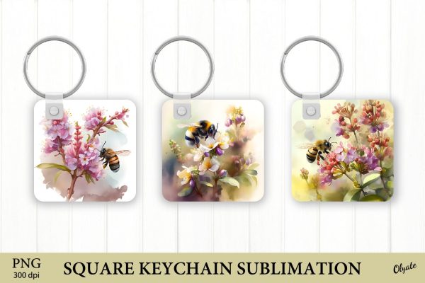 Spring Keychain Sublimation. Bee Keychain PNG Hot on Sale