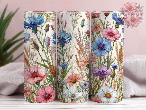 Field Flowers 20 oz Skinny Tumbler Sublimation Design Seamless Ffloral, Flower Tumbler, Instant Digital Download PNG, Straight & Tapered Tumbler Wrap PNG Online