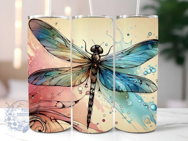 Alcohol Ink Dragonflies Skinny Tumbler Sublimation Design Templates, Dragonfly Tumbler Straight PNG Digital Download Discount