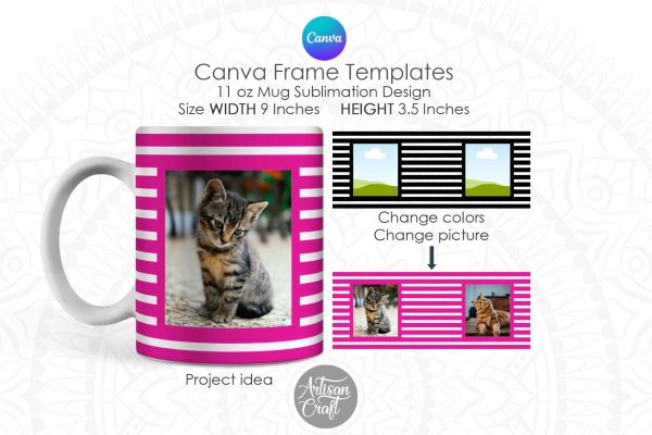 Canva Mug Template, stripe mug, Photo Mug Template Online now