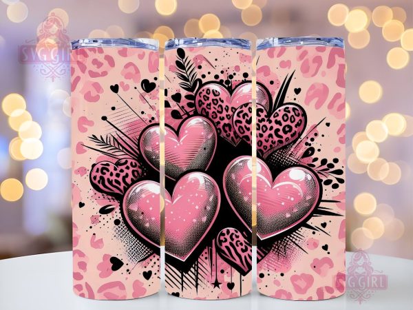 Valentine s Day Hearts 20 oz Sublimation Tumbler Wrap, PNG Digital File, Valentine Tumbler Wrap,  Leopard Print Design Discount