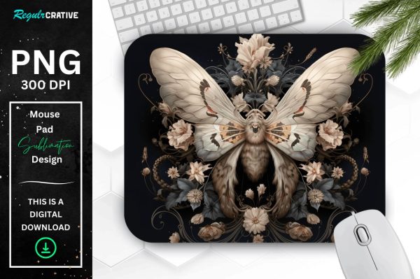 Gothic Furry Moth and Flowers Mouse pad Sale