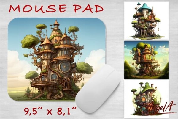 Mouse pad sublimation design   steampunk art, fairy house Online