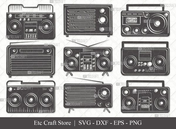 Radio Boombox Silhouette SVG Cut File | Radio Svg | Boombox Svg | Cassette Tape Player Svg | Bundle For Discount