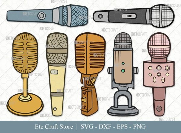 Microphone Clipart SVG Cut File | Mic Svg | Audio Sound Svg | Sound Recording Svg | Bundle For Cheap