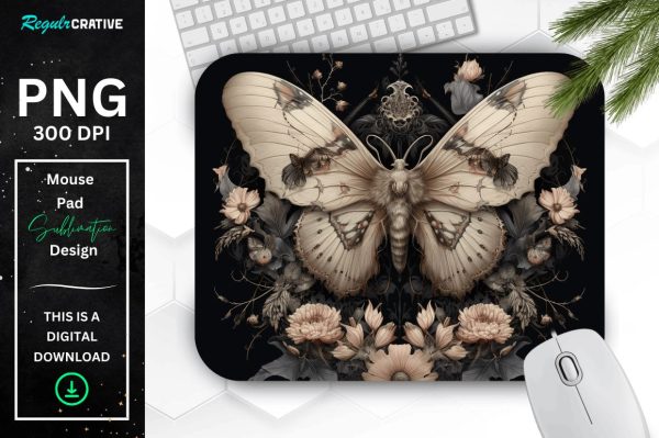 Gothic Furry Moth and Flowers Mouse pad For Cheap