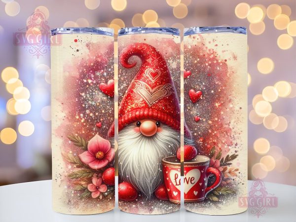 Gnome Love Valentine Tumbler Wrap,  Gnome  Sublimation Designs,  Gnome  Valentine 20 oz Skinny Sublimation Design, Valentines Day Wrap PNG File Supply