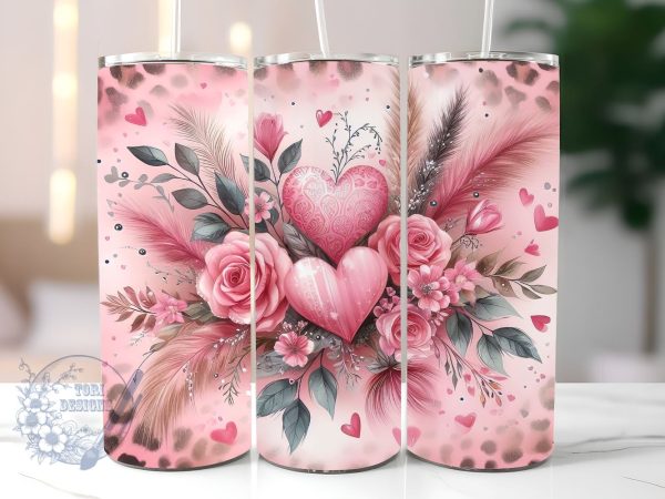 Valentine s Day Hearts 20 oz Sublimation Tumbler Wrap, Valentine s Day Hearts PNG Digital File, Valentine Tumbler Wrap, Leopard Print Cheap