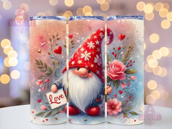 Gnome Love Valentine Tumbler Wrap,  Gnome  Sublimation Designs,  Gnome  Valentine 20 oz Skinny Sublimation Design, Valentines Day Wrap PNG File Sale
