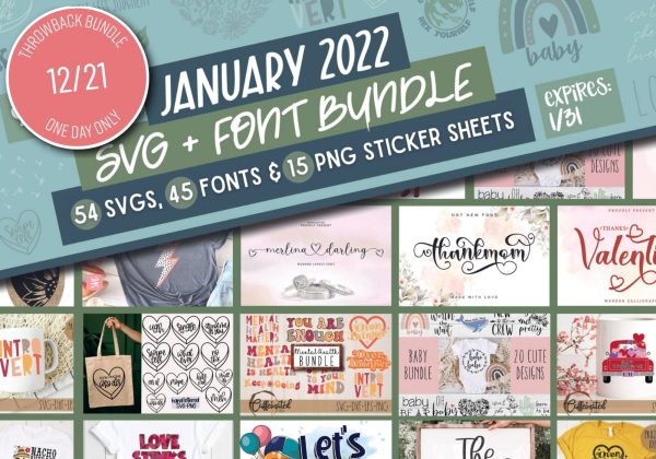 One Day Throwback! January 2022 SVG and Font Bundle Online Hot Sale