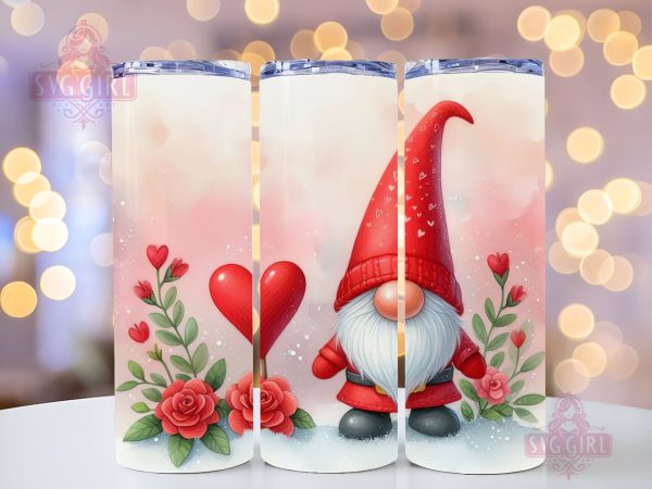 Gnome Love Valentine Tumbler Wrap,  Gnome  Sublimation Designs,  Gnome  Valentine 20 oz Skinny Sublimation Design, Valentines Day Wrap PNG File Sale