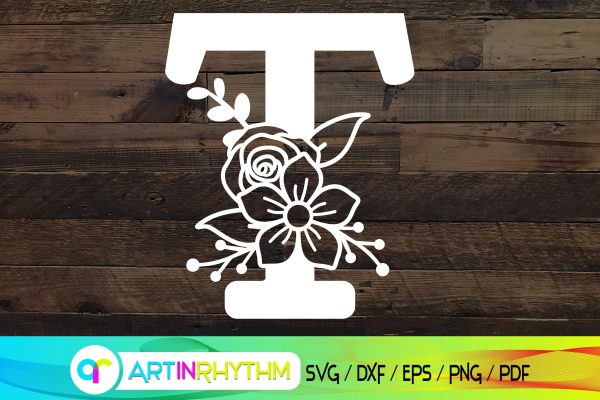 letter T svg, floral alphabet svg Fashion