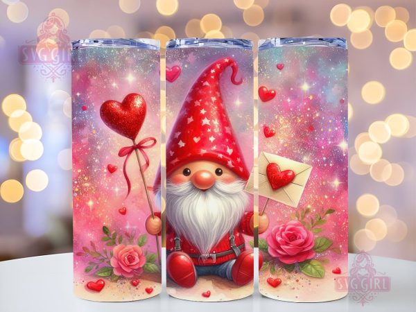 Valentines Day Gnome 20oz Tumbler Wrap PNG, Valentines  Gnome Sublimation Design Hot on Sale