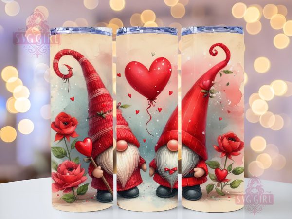 Valentines Day Gnome 20oz Tumbler Wrap PNG, Valentines  Gnome Sublimation Design Online now