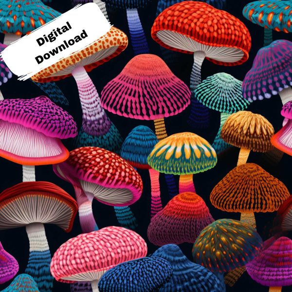 COLORFUL MUSHROOMS | Seamless Digital Pattern | Digital Download Scrapbook Paper Art | Embroidery Crochet Pattern | Junk Journal | Amigurumi For Cheap