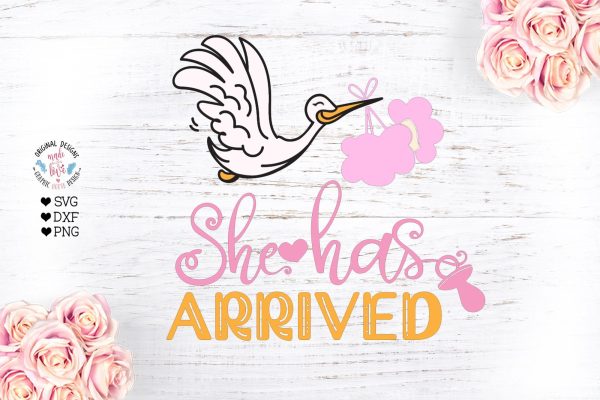 She has arrived - Baby Birth svg - Stork svg Supply