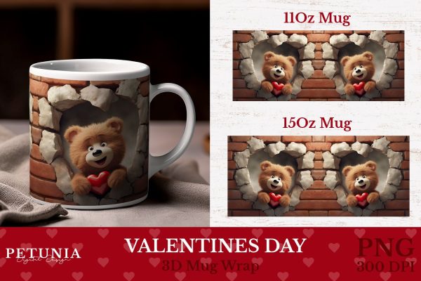 Valentines Day Mug Wrap | 3D Mug Wrap Sublimation Supply