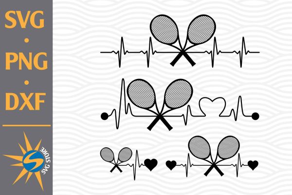 Tennis Racket Heartbeat SVG, PNG, DXF Digital Files Include Online