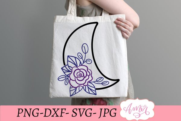 Floral moon SVG, crescent moon svg Online Sale