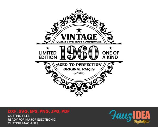 Vintage 1960 SVG | Birthday Vintage 1960 SVG Clipart | Aged To Perfection Cut File for Cricut | Vintage T-Shirt Design Svg Jpg Eps Pdf Png Supply