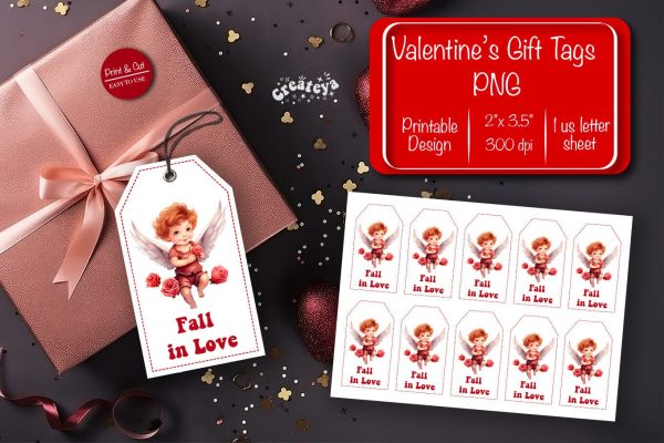 Valentine gift tag printable template Be my Valentine Baby Angels tag clipart printable PNG Online now
