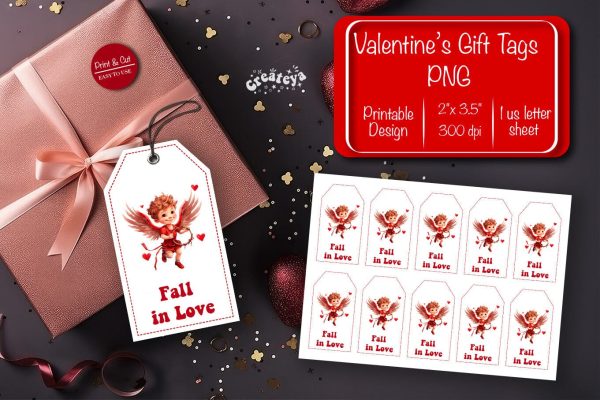 Valentine gift tag printable template Be my Valentine Baby Angels tag clipart printable PNG Cheap