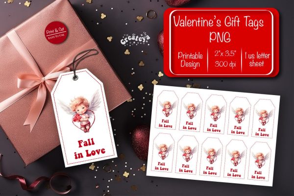 Valentine gift tag printable template Be my Valentine Baby Angels tag clipart printable PNG For Discount