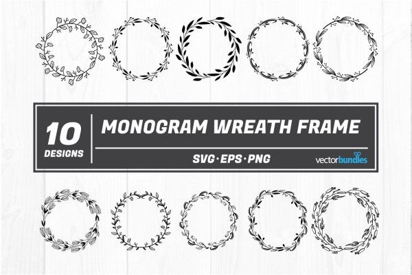 Monogram frame wreath svg bundle Discount