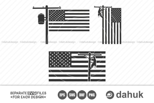 Lineman Flag, Linemen, Lineman cut template file, Digital File, Linemen clipart, svg, png, dxf & eps designs Discount