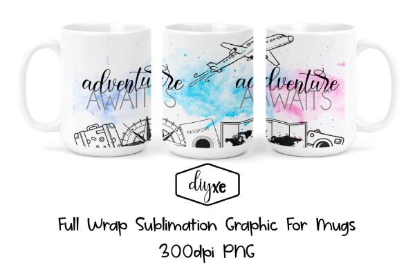 Adventure Awaits - Sublimation Graphic For Mug Hot on Sale