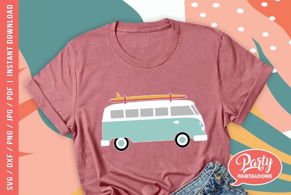RETRO VAN WITH SURFBOARD | summer, beach vibes, surfing SVG For Sale